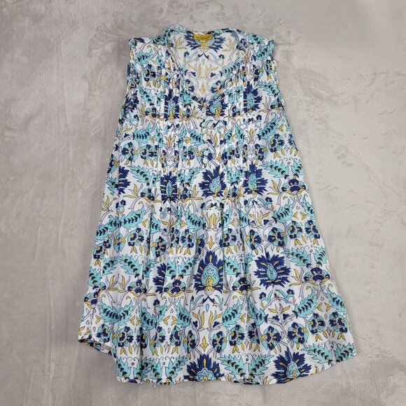 Roberta Roller Rabbit Blue Floral Sleeveless Front Pleat Women's Blouse | Size M - Picture 1 of 8